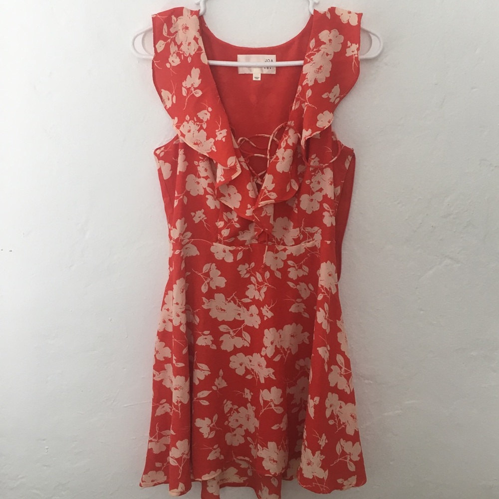 Lace up Floral printed red-orange dress